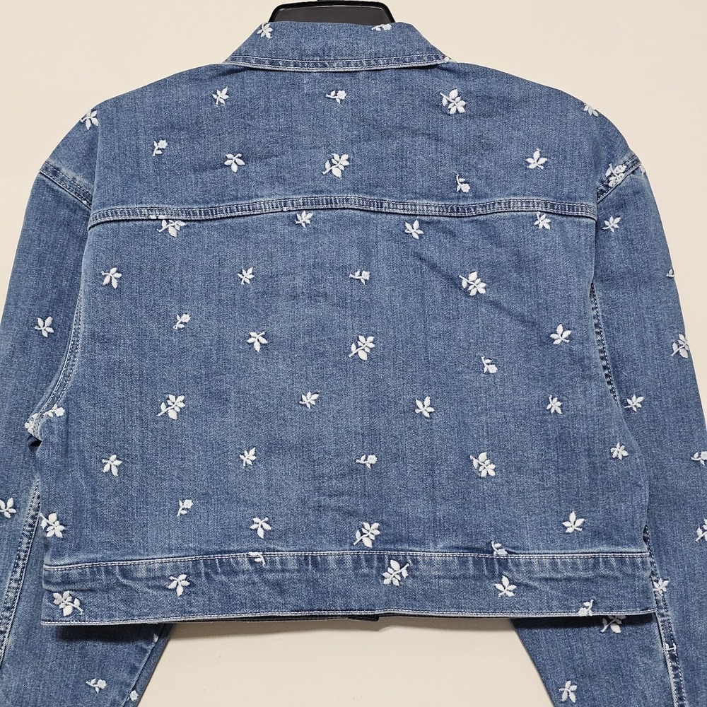Chelsea&Violet Women's Denim Jacket Large Blue Medium Wash Embroidery Floral 371 - Picture 12 of 15